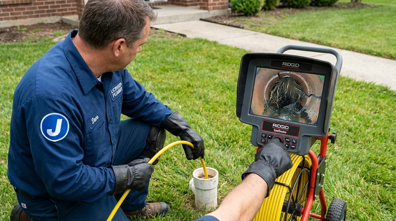 Sewer camera inspection being performed by Johns Plumbing LLC in Media