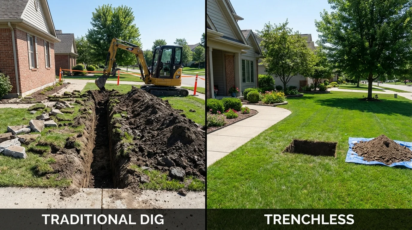 Trenchless sewer repair with minimal yard damage versus traditional excavation in Media, PA